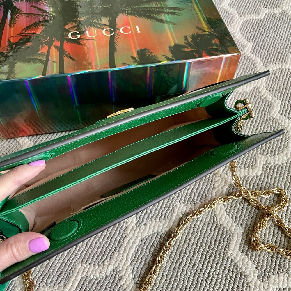 GUCCI GG Supreme Monogram Flora Web Small Ophidia Chain Shoulder Bag Green. NWOT - Picture 10 of 15